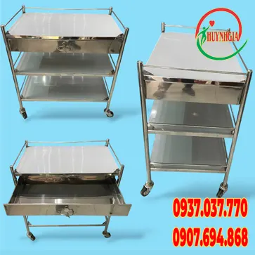 Xe đẩy inox 3 tầng có hộc