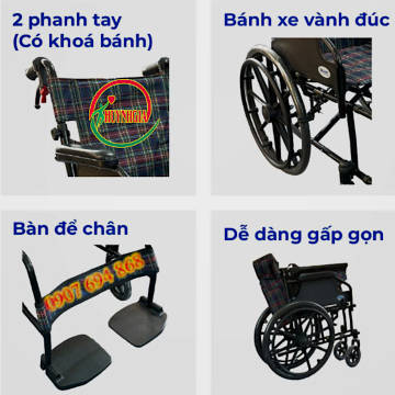 Xe lăn sơn tĩnh điện vải kẻ Oromi XL 10BS 01