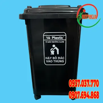 Thùng rác y tế nhựa màu đen 60 lít