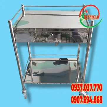 Xe đẩy inox 304 40x60cm 2 tầng không hộc